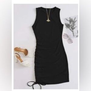 SHEIN Black Sleeveless Midi Dress with Side Drawstring Ruching